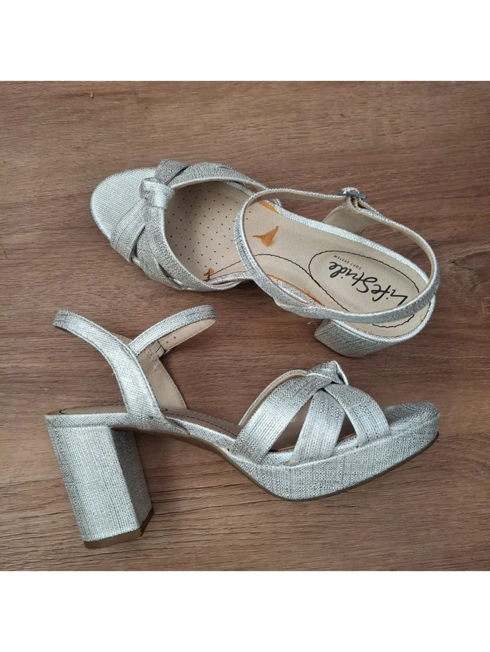 Life Stride Silver Knot Detail Block Heel Sandals size 6.5w